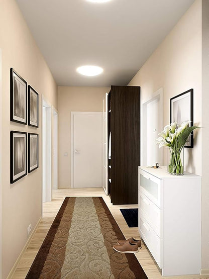 Custom Cut Hallway Runner Rug, Slip Resistant, 31 Inch Wide X Your Choice of Length, Scroll Brown, 31 Inch X 26 feet