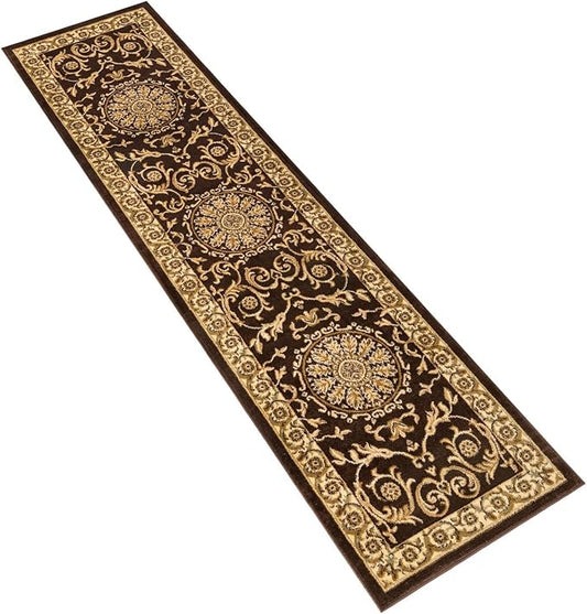 Rugs.com Chateau Collection Rug – 10 Ft Runner Brown Medium-Pile Rug Perfect for Hallways, Entryways
