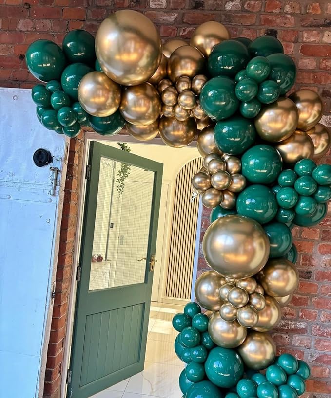 Green and Gold Balloons, 75PCS Dark Green and Metallic Gold Balloons of 12in and 5in Green Gold Party Decorations for Birthday,St.Patrick's Day,Graduation,Jungle Party