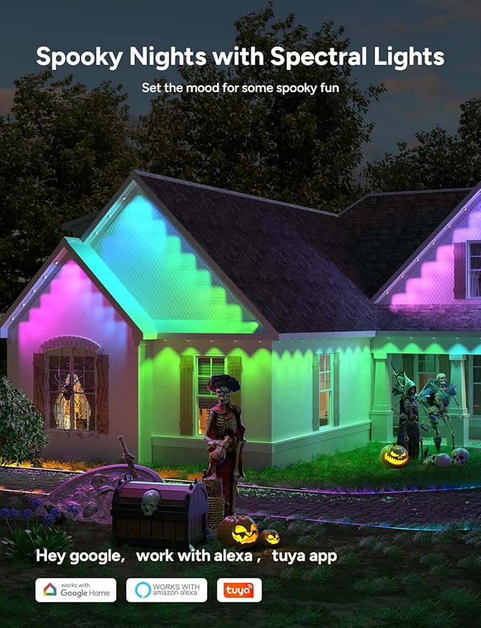 Permanent Outdoor Lights, 150ft with 90 RGB LED Lights for Daily and Christmas, Halloween, 49 Scene Modes+DIY for Outdoor Decor, IP66 Waterproof, Compatible with Alexa, Google Assistant