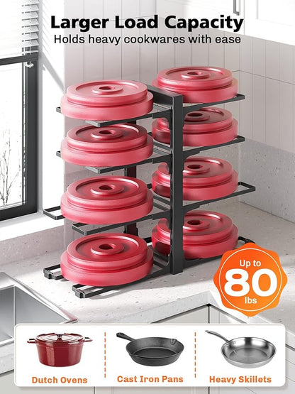 MUDEELA 8-Tier Pan Organizer Rack for Kitchen Cabinet Storage and Organization, 15.83" Height Heavy Duty Pots and Pans Organizer under Cabinet, Adjustable Pot Organizer Rack