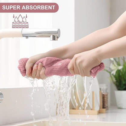 Homaxy 100% Cotton Kitchen Towels and Dishcloths Set, 12 x 12 Inches and 13 x 28 Inches, Set of 10 Bulk Kitchen Towels Set, Ultra Soft Absorbent Dish Cloths for Washing Dishes, Dried Rose