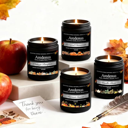 Winter Holiday Candles Set – Cinnamon, Vanilla Bean, Harvest Season & Pumpkin, Cozy Christmas Seasonal Candles Gift, Hand-Poured Soy Candle for Christmas Home Décor & Cozy Winter Gifting