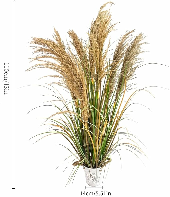 Alonfala - 43" Artificial Pampas Grass (2-Pack) - Faux Tall Grass Plants in Pots for Indoor Floor Decor, Housewarming, Home Office, Living Room