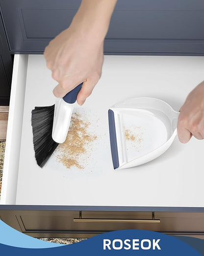 Mini Broom and Dustpan Set for Cleaning, Compact Desktop Dustpan with Brush for Kitchen Counter, Office, Car, Navy Blue, 1 Pack
