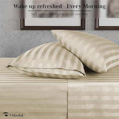 URBANHUT 800 Thread Count Egyptian Cotton Damask Striped California King Size Sheets Set (4 Pc) - Ultra Soft, Sateen Weave Cal King Size Bed Sheets, Luxury Hotel Sheets with 16" Deep Pocket - Ivory