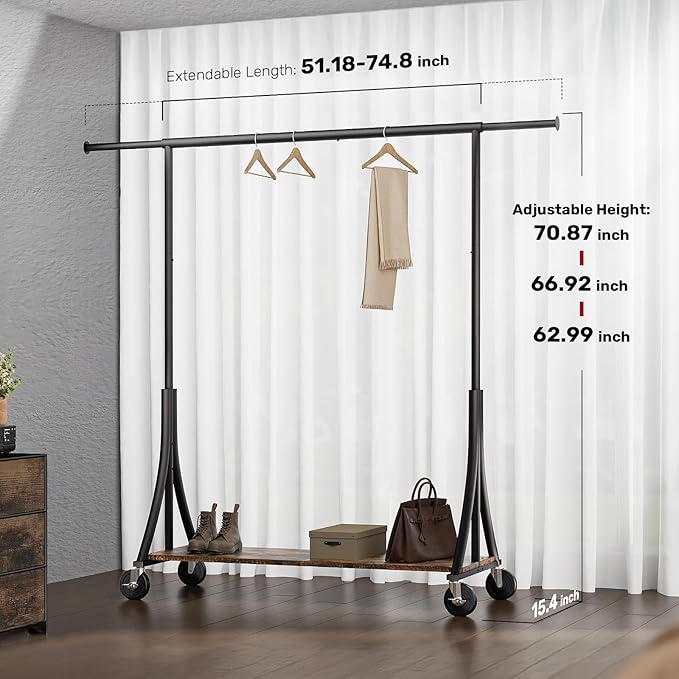 MAXLEAD Clothes Rack, Clothing Rack with Wood Shelves 500 LBS Heavy Duty Garment Rack for Hanging Clothes Portable Closet Sturdy Coat Rack for Bedroom, Living Room, Laundry, Balcony, Black