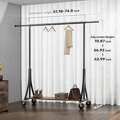 MAXLEAD Clothes Rack, Clothing Rack with Wood Shelves 500 LBS Heavy Duty Garment Rack for Hanging Clothes Portable Closet Sturdy Coat Rack for Bedroom, Living Room, Laundry, Balcony, Black