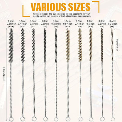 Wire Tube Brushes for Cleaning Pipe Tube Brass Stainless Steel Round Wire Brush for Auto Parts, Bottles, Tubes, 5 Sizes(10 Pieces)