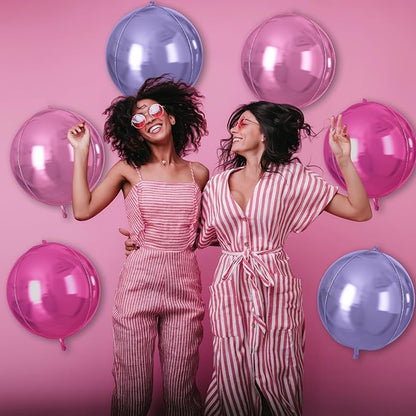 Pink Purple Round Foil Balloons 9 pcs,Metallic Giant 4D Round Balloons 22 Inch for Birthday Baby Shower Wedding Princess Party Decorations