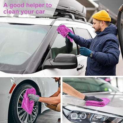 Shimeyao 30 Pcs 16 x 16 Inch Edgeless Microfiber Plush Towels for Cars Detailing Drying Wash Polishing Absorbent Cleaning Cloths, 500 GSM (16 x 16 Inch, Purple, 30 Pcs)