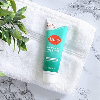 LUME Whole Body Deodorant - Invisible Cream Tube - 72 Hour Odor Control - Aluminum Free, Baking Soda Free, Skin Safe - 3.0 ounce (Pack of 2) (Minted Cucumber)