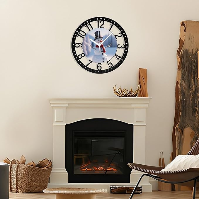 Wall Clock 10 Inch Silent Non-Ticking Modern Clocks Battery Operated - Analog Small Classic for Office, Home, Living Room,Bathroom, Kitchen, Bedroom, School,Snowman Clock