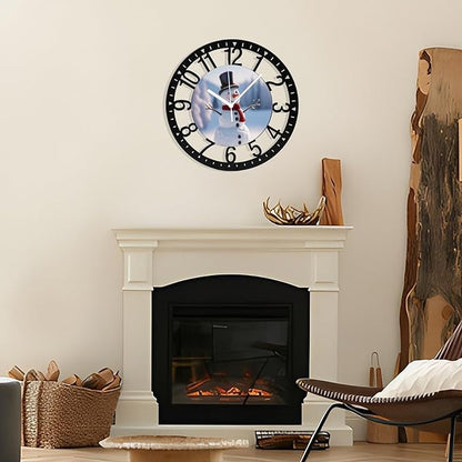 Wall Clock 10 Inch Silent Non-Ticking Modern Clocks Battery Operated - Analog Small Classic for Office, Home, Living Room,Bathroom, Kitchen, Bedroom, School,Snowman Clock