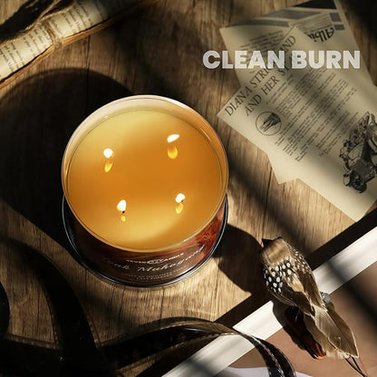 4EVER Scented Candles | 4-Wick 18oz Soy Wax Candle | Up to 50Hrs Clean Burn | Aromatherapy Candles for Home Scented | Gifts for Women & Mom, Teakwood & Mahogany