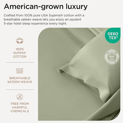 Threadmill Luxury Supima Cotton Sheets, Luxury 1200 Thread Count Soft 100% Cotton Sheets for Full Size Bed, 4 Pc Sage Green Bed Sheets Full Set, 5-Star Hotel Quality Deep Pocket Bed Sheets Set