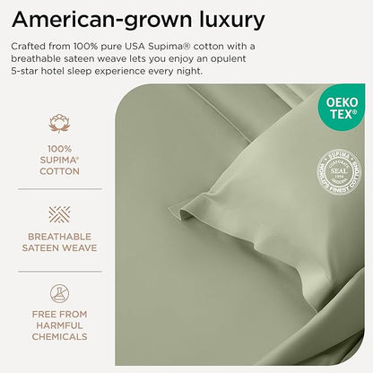 Threadmill Luxury Supima Cotton Sheets, Luxury 1000 Thread Count Soft 100% Cotton Sheets for Queen Size Bed, 4 Pc Sage Green Bed Sheets Queen Set, 5-Star Hotel Quality Deep Pocket Bed Sheets Set
