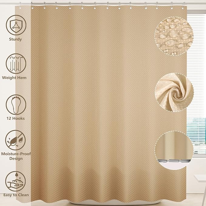 Bathroom Accessories Set - 25PC Bathroom Sets with Shower Curtain and Rugs, Beige Bathroom Set with Trash Can, Soap Dispenser, Soap Dish & Toilet Brush