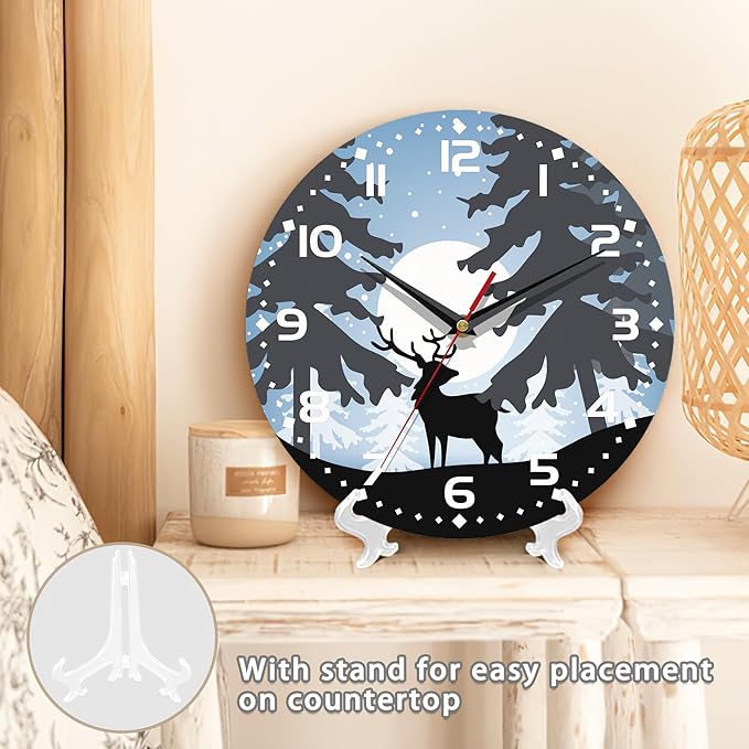 Moonlight Elk Deer Wall Clock, Contemporary Home Decor Easy to Read Wall Clock for Living Room, Bedroom, Bathroom and Kitchen, 10 Inch