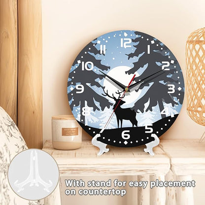 Moonlight Elk Deer Wall Clock, Contemporary Home Decor Easy to Read Wall Clock for Living Room, Bedroom, Bathroom and Kitchen, 10 Inch