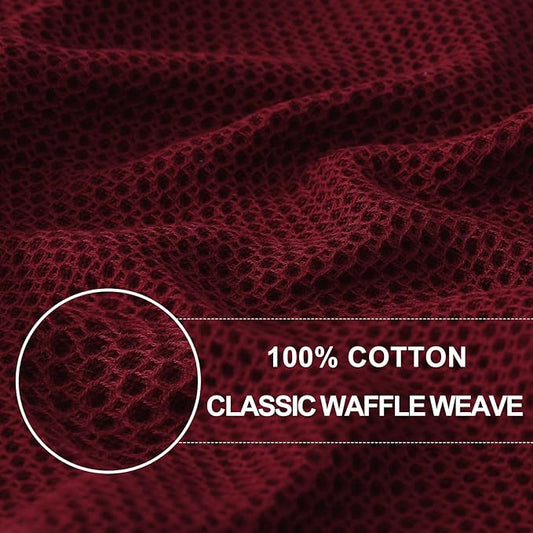 Homaxy 100% Cotton Waffle Weave Kitchen Dish Towels, Ultra Soft Absorbent Quick Drying Cleaning Towel, 13 x 28 Inches, 12-Pack, Burgundy