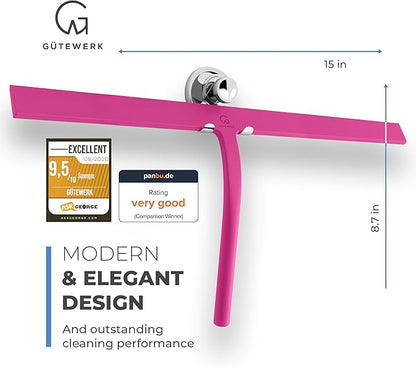 GÜTEWERK Shower Squeegee for Glass Doors, Silicone Window Squeegee, Bathroom and Glass Cleaning - Pink - 15 Inch