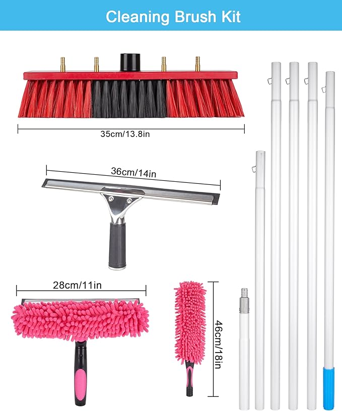 16.5ft Solar Panel Cleaning Brush & Squeegee, 2 Dusting Brush, Lightweight & Extendable Poles, Water Fed Poles Kit, Upgrade Window Washing Equipment