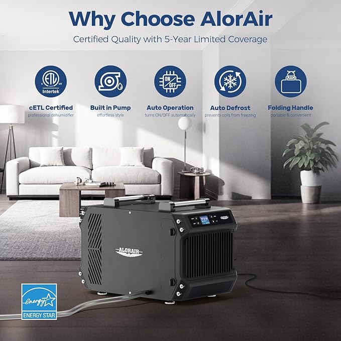 ALORAIR 145 Pint Crawl Spaces Dehumidifier with Pump and Drain Hose, Energy Star Certified, Auto Defrost for Crawlspaces, Commercial, Basements, and Large Rooms up to 1800 Sq.Ft
