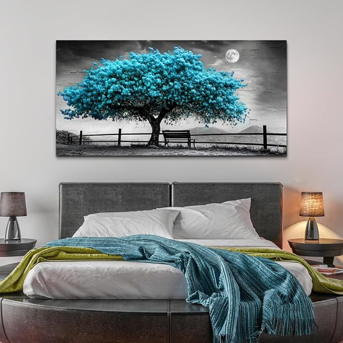 KELIYUAN Canvas Blue Tree Painting Wall Art Home Decoration Large Size Black And White Suitable For Living Room Office Bedroom Wall Decoration Printed Painting Modern Can Be Hung Directly 30x60 In