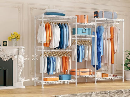 Raybee Clothes Rack Heavy Duty Clothing Racks for Hanging Clothes Adjustable Hanging Clothes Rack Garment Rack, White, 13.9" D x 70.6" W x 77" H