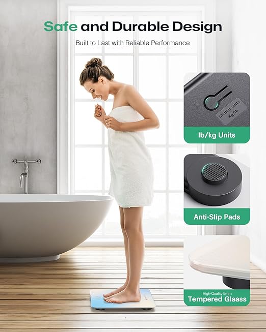 UREVO Smart Scale for Body Weight & BMI Tracking Sync with App, Digital Bathroom Scale with LED Display, Highly Accurate Weight Scale, 400 lb/180 kg, lb/kg Units, Batteries Included, Blue