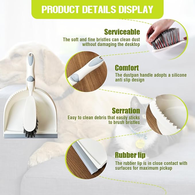 Dust Pan and Brush Set Small–Mini Broom and Dustpan Set 2 Pack, Hand Broom and Dustpan Set, Handheld Dustpan and Brush Combo for Kitchen, Desktop, Sofa, Car, Animal Cages