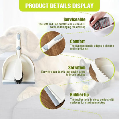 Dust Pan and Brush Set Small–Mini Broom and Dustpan Set 2 Pack, Hand Broom and Dustpan Set, Handheld Dustpan and Brush Combo for Kitchen, Desktop, Sofa, Car, Animal Cages