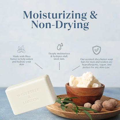 Wavertree & London Beach Scented Natural Soap Bar, 7oz Moisturizing French Triple Milled Soap Bar for Women & Men Enriched with Organic Shea Butter, Pure Bath & Body soap bar (1 Bar)