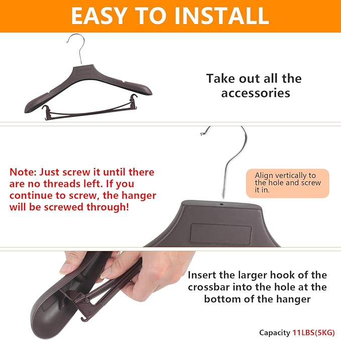 DEDU Suit Hangers for Men 40 Pack, Brown Coat Hangers Extra Wide Non Slip Width 17.7", Thick Plastic with Pants Bar & Metal Hook