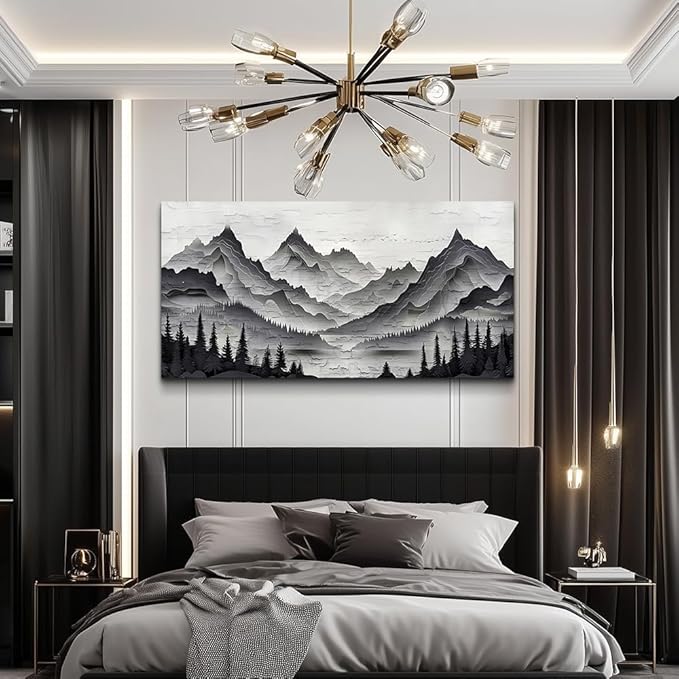 ZUITINGHUA Canvas Wall Art For Living Room Wall Decor For Bedroom Office Wall Decoration Black Mountains Landscape Painting Farmhouse Pictures Artwork Room Aesthetic Home Decor 20x40 In