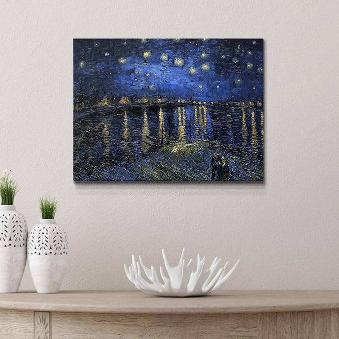 Wexford Home Decor Landscape Canvas Wall Art Abstract Floral Painting Modern Pictures Artwork Decoration for Living Room Kitchen Bathroom Office, Ready to Hang, starry night over rhone, 8x12