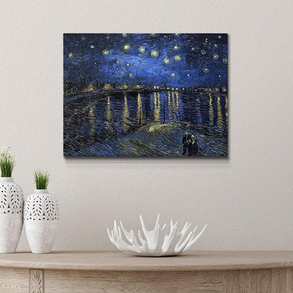 Wexford Home Decor Landscape Canvas Wall Art Abstract Floral Painting Modern Pictures Artwork Decoration for Living Room Kitchen Bathroom Office, Ready to Hang, starry night over rhone, 8x12