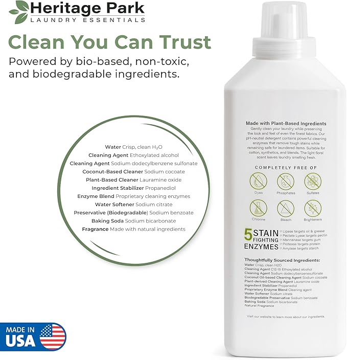 Heritage Park Luxury Laundry Detergent | Dermatologist Tested Plant based Natural & Enzyme Laundry Detergent | Sensitive Skin Friendly - Shore Breeze (32 fl oz)