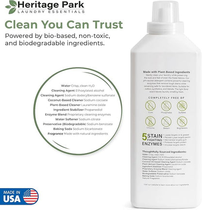 Heritage Park Luxury Laundry Detergent | Dermatologist Tested Plant based Natural & Enzyme Laundry Detergent | Sensitive Skin Friendly - Shore Breeze (32 fl oz)