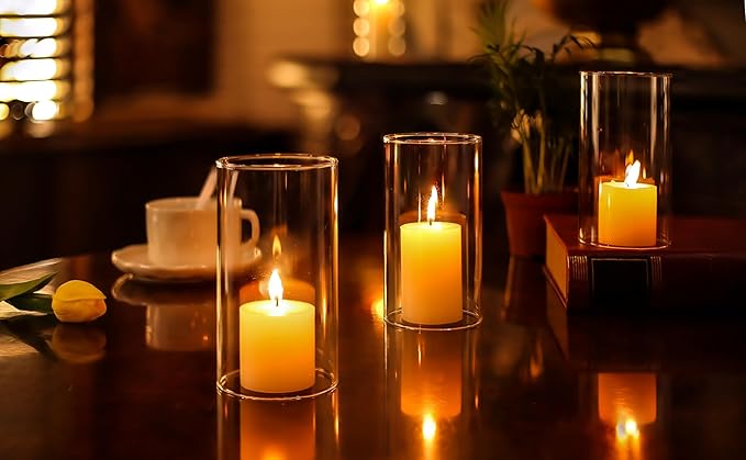 CYS EXCEL 6 PCS (H:6" D:3") Open Ended Glass Hurricane Candleholder Tube Shade | Multiple Size Choices Open Flame Candle Chimney Tube Cover | Bottomless Cylinder