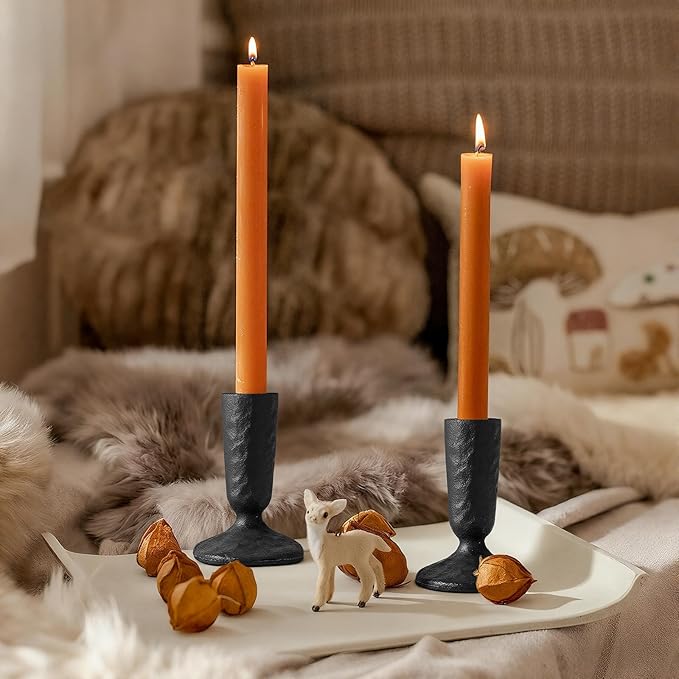 Handcrafted Black Taper Candle Holders Set of 2 Cast Iron Candlesticks for Weddings Dining Table Centerpiece Parties Timeless Vintage Home Decor
