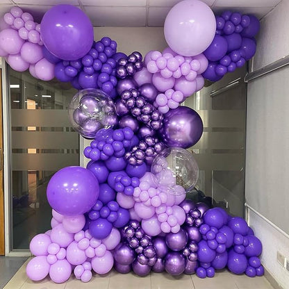 Metallic Purple and Premium Latex Lavender Lilac Balloons, 60 Pcs 12 Inch Purple Confetti Balloons with Purple Ribbons Set for Birthday Graduation Bridal Shower Wedding Party Decorations