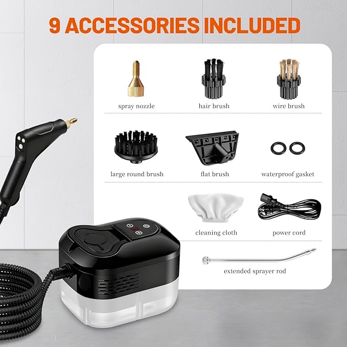 Steam Cleaner For Home, Portable Handheld Steamer For Cleaning Powerful High Pressure Steam Cleaner For Car Detailing Kitchen Grease Tile Grout(Black)