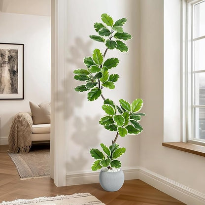 Garvee Fiddle Leaf Fig Tree Artificial Indoor, Faux Floor Plant, 5FT Tall Fake Plant with Planter and Pebbles, Artificial Trees for Home Decor Indoor,Tall Fake Tree for Housewarming