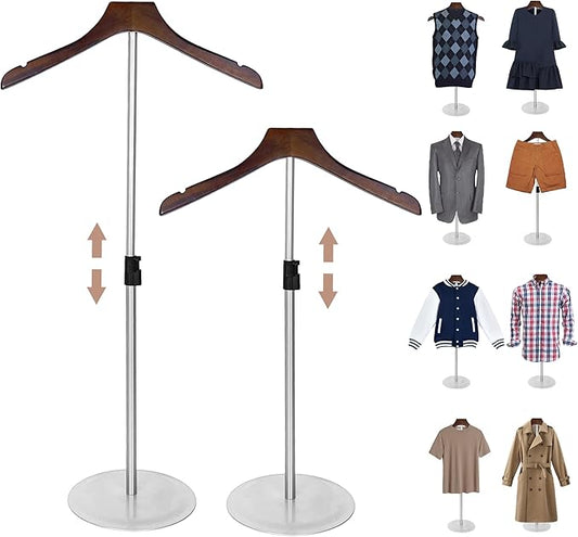 2 Pack Shirt Display Stand 35" Height Adjustable Shoulder Stand Shirt Rack, T Shirt Display Stand for Shops, Steaming Clothes Holder, Silver