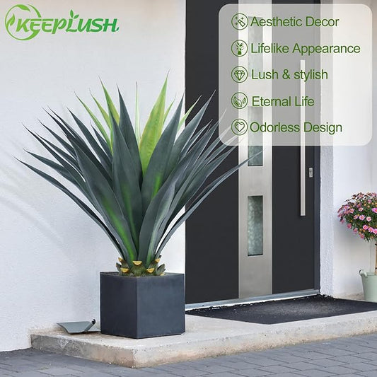 3ft Artificial Agave Plant, 38 Inch Tall Faux Agave Plants in Black Pot, Fake Floor Plant Outdoor Indoor for Front Porch Patio Home Office Door Step Hotel Desert Style Decor 1PCS