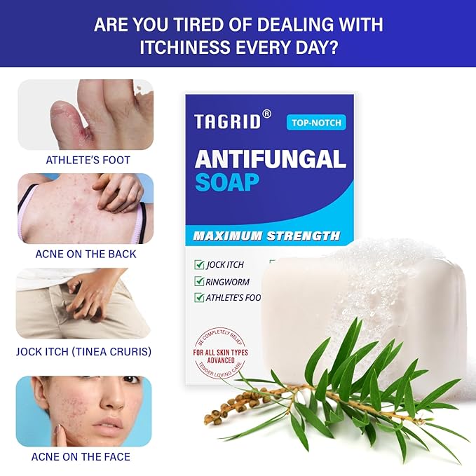 TAGRID Antifungal Soap Treatment for Body: Antibacterial Tea Tree Soap Suitable for Athletes' Post-workout rinse - Treatment for Jock Itch, Ringworm, Folliculitis, Tinea Versicolor, and Fungal Acne.