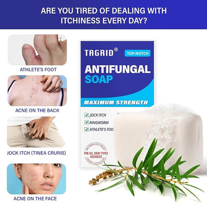 TAGRID Antifungal Soap Treatment for Body: Antibacterial Tea Tree Soap Suitable for Athletes' Post-workout rinse - Treatment for Jock Itch, Ringworm, Folliculitis, Tinea Versicolor, and Fungal Acne.