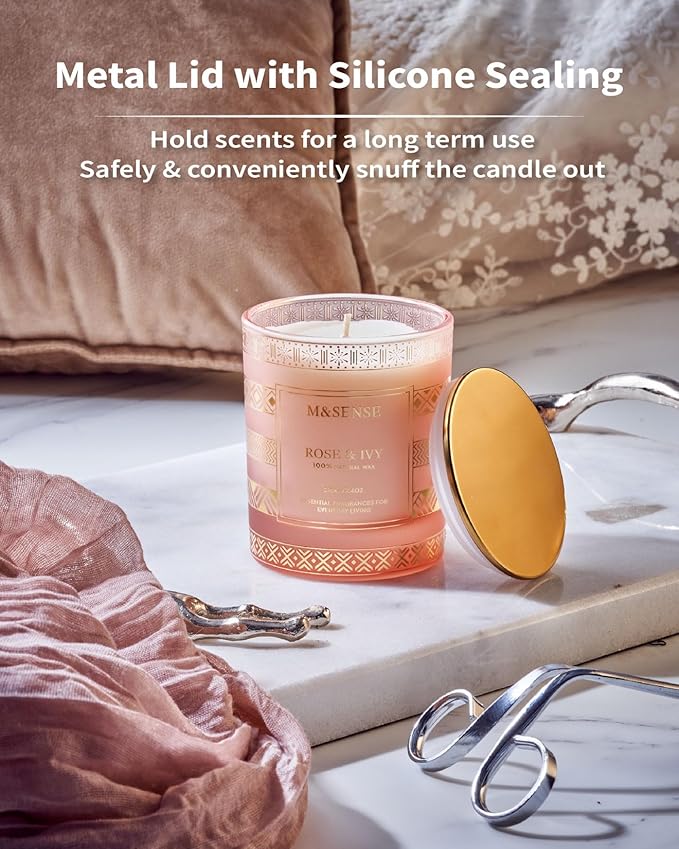 M&SENSE Rose Ivy Soy Candle, Natural 7.4oz 45 Hours Slow Burning, Luxury Aromatherapy Candle for Stress Relief Home Decor, Winter Housewarming New Year Gifts for Her